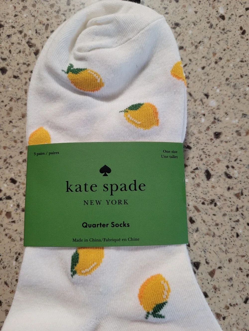 3-Pk Kate Spade New York Lemon Print, Spades Quarter Socks Womens Shoe Size 4-10